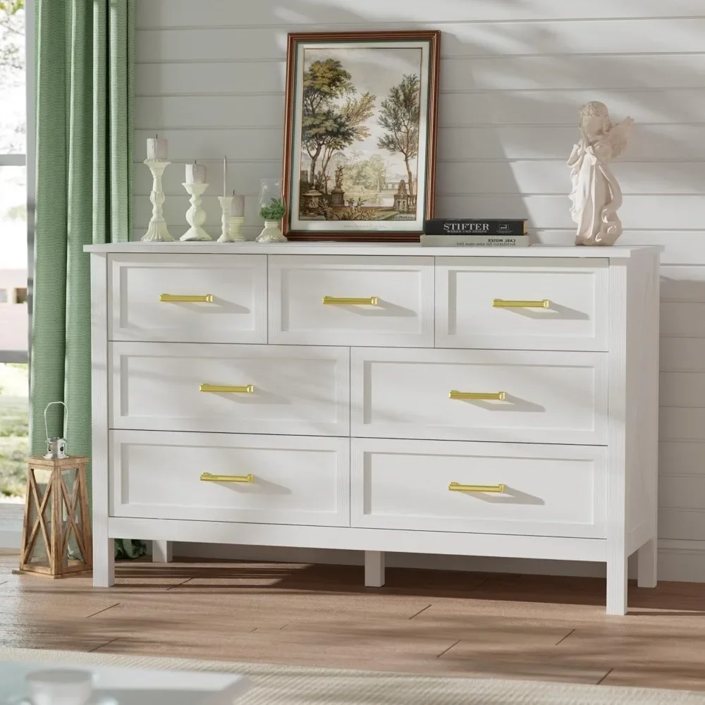 

7 Drawers Dresser for Bedroom, Wood Rustic Wide Chest of Drawers with Deep Drawers, Metal Handle, Storage Dressers Organizer