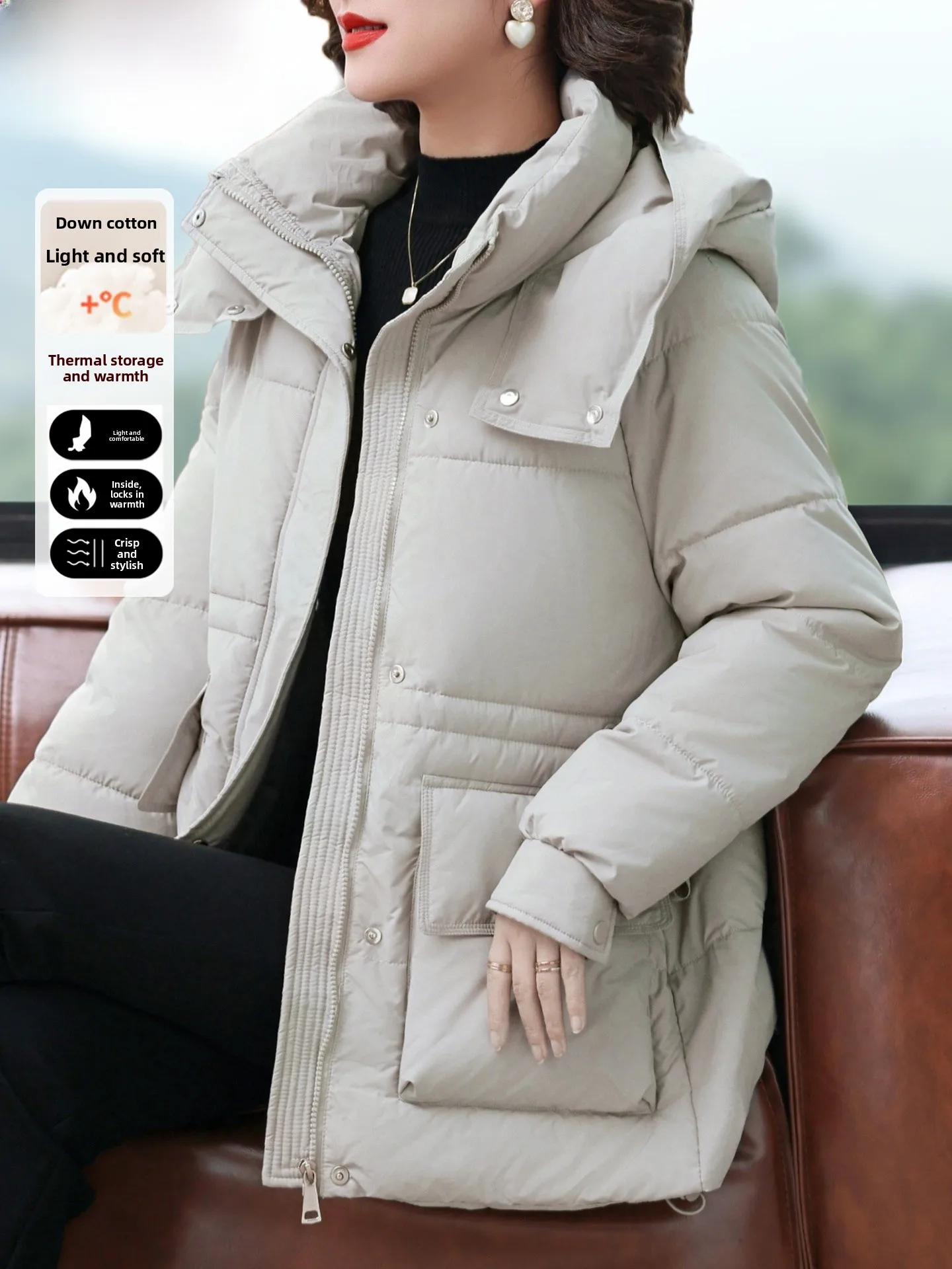 

Warm Cotton Jaet Women's Mid-Length down Cotton Coat Autumn Winter Faionable Mommy Clothes Thiened Polyester Fiber