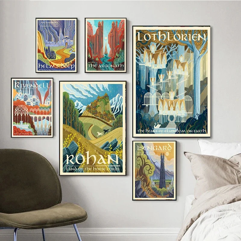1pc frameless Canvas Painting Ring Art Poster Retro Travel Abstract Canvas Painting Vintage Film Mordor Castle Lord Magic Wall A