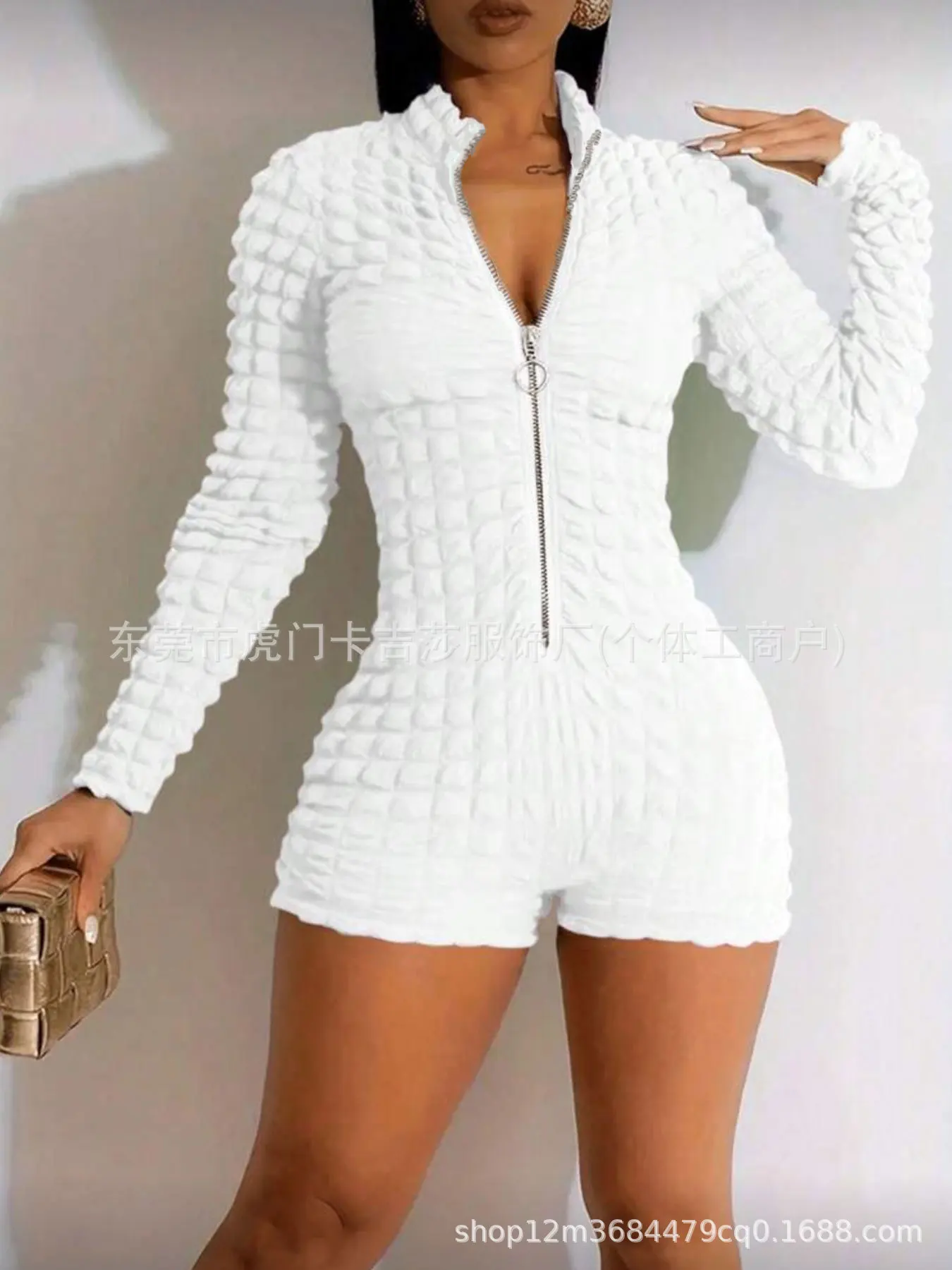 

Sexy V Neck Zip Long Sleeve Jumpsuit Slim Bodycon Stretch Casual Jumpsuit Solid Fitted Zipper Jumpsuit Chic Street Romper