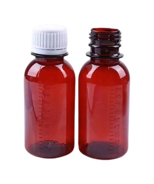 Botella vacía de plástico marrón de 100ml, báscula de contenedor de medicina, junta de sirope, frascos de aceite esencial, 50 piezas