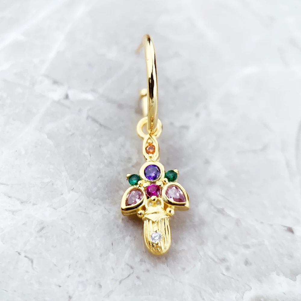 Hoop Earrings Golden Bug Scarab Beetle Fine Jewerly For Women Bohemia Gift In 925 Sterling Silver