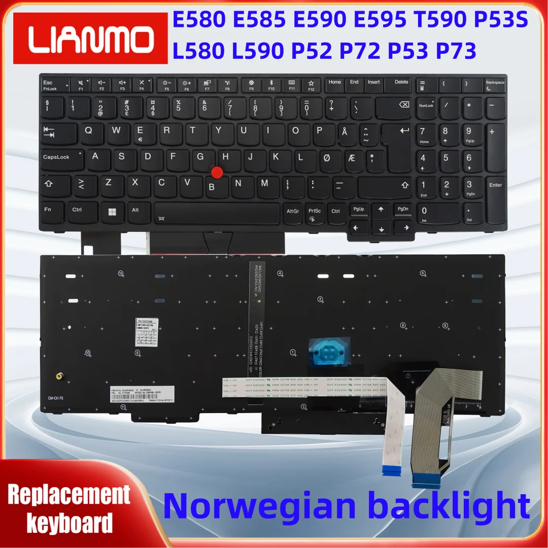 Norway notebook keyboard suitable for Lenovo ThinkPad E580 E585 E590 E595 T590 P53S L580 L590 P52 P72 P53 P73 Backlit keyboard