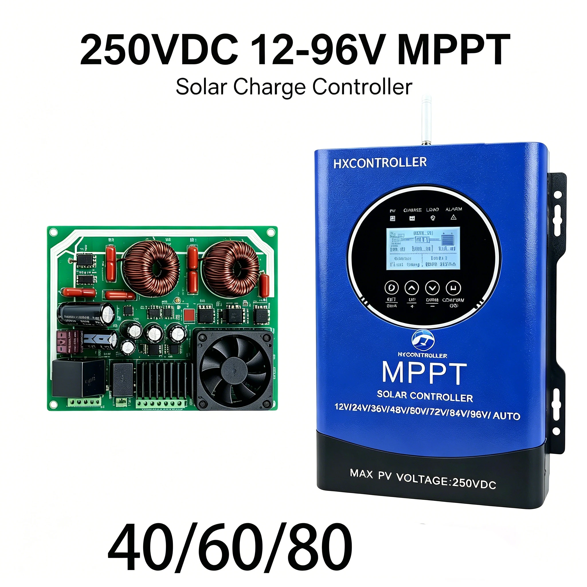 Colorful HD Display 80 Ampere MPPT Solar Charge Controller 250VDC Input 12V-120V battery For Solar Panel Battery Regulato