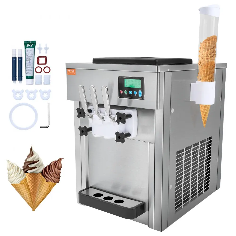 VEVOR  Pre-cooling Commercial Ice Cream Machine1800W Soft Serve Ice Cream Maker LCD Panel Auto Clean for Restaurant Snack Bar