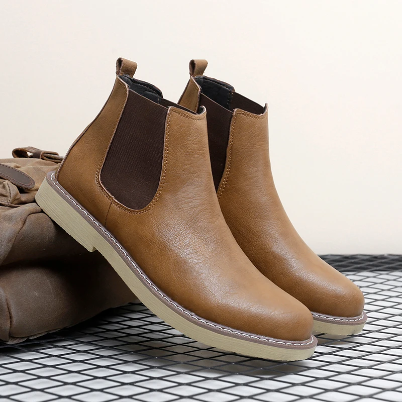 Men Plus Size New High Top Retro Casual Style Chelsea Boots Simple Comfortable Warm Lazy Boots