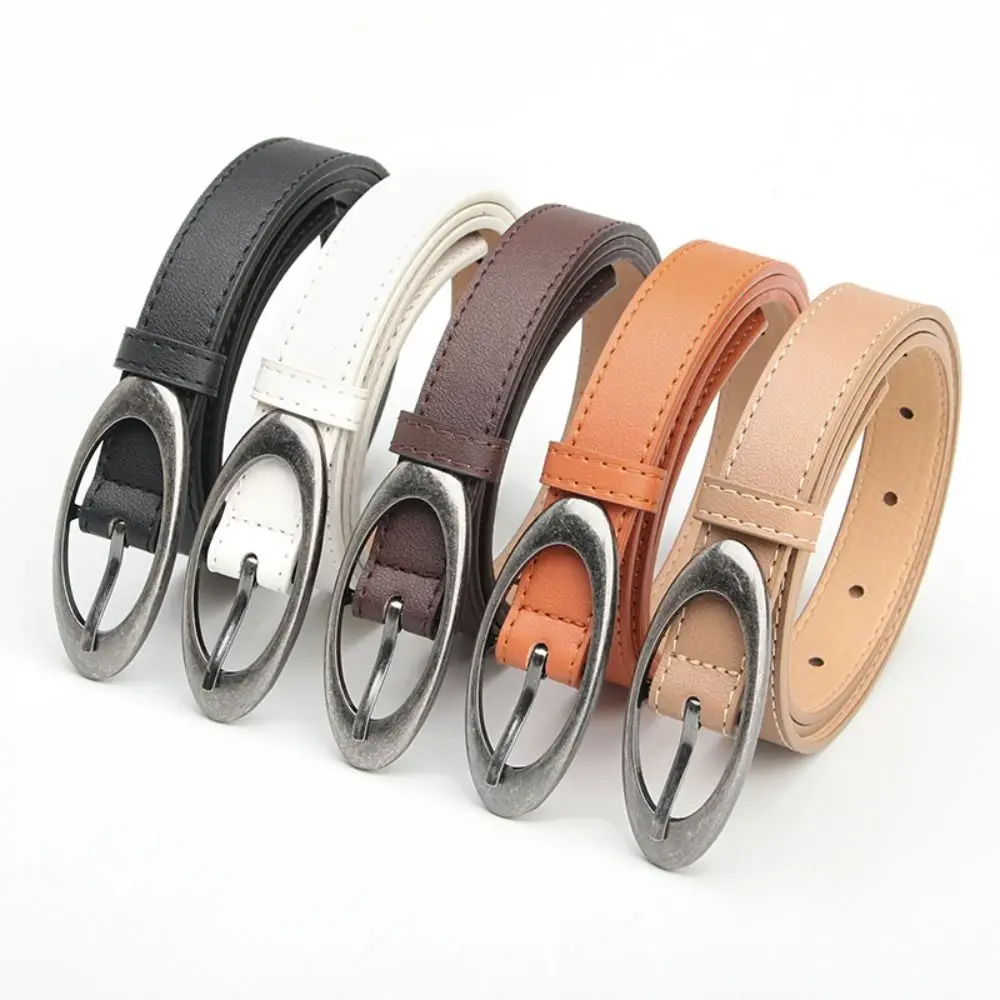 Casual PU Leather Belt Elliptical Alloy buckle Buckle Waistband Thin Jeans Belt Women