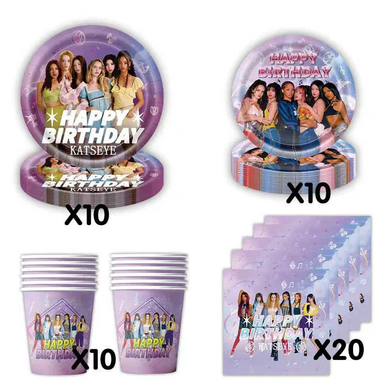 K-Katseye Verjaardagsdecoratie Kpop Girl Group Servet Ballon Beker Plaat Tafelkleed Banner Voor Meisjes Festival Party Fans Cadeau