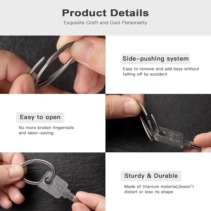 TIMULTI Titanium Key Rings+D Ring Keychain Heavy Duty Bottle Opener Keychain