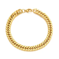 Punk Curb Cuban Link Chain Bracelet 6.5mm Gold Color Stainless Steel Hand Chains For Men Women Fashion Party Jewelry Gift