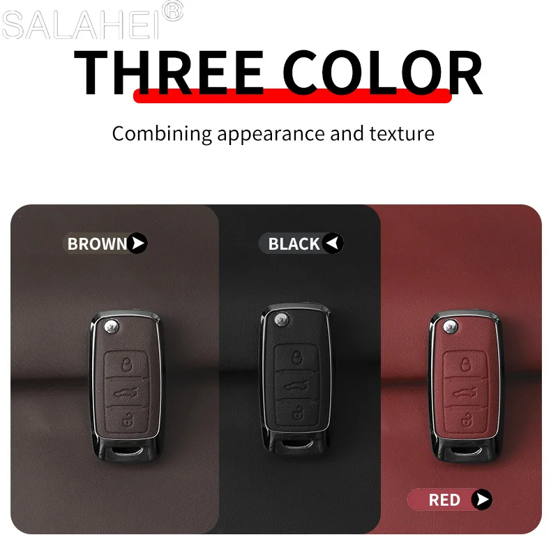 Leather Car Remote Key Case Full Cover For Volkswagen VW Polo Golf Passat Tiguan Beetle Caddy T5 Up Eos Jetta Lavida Accessories