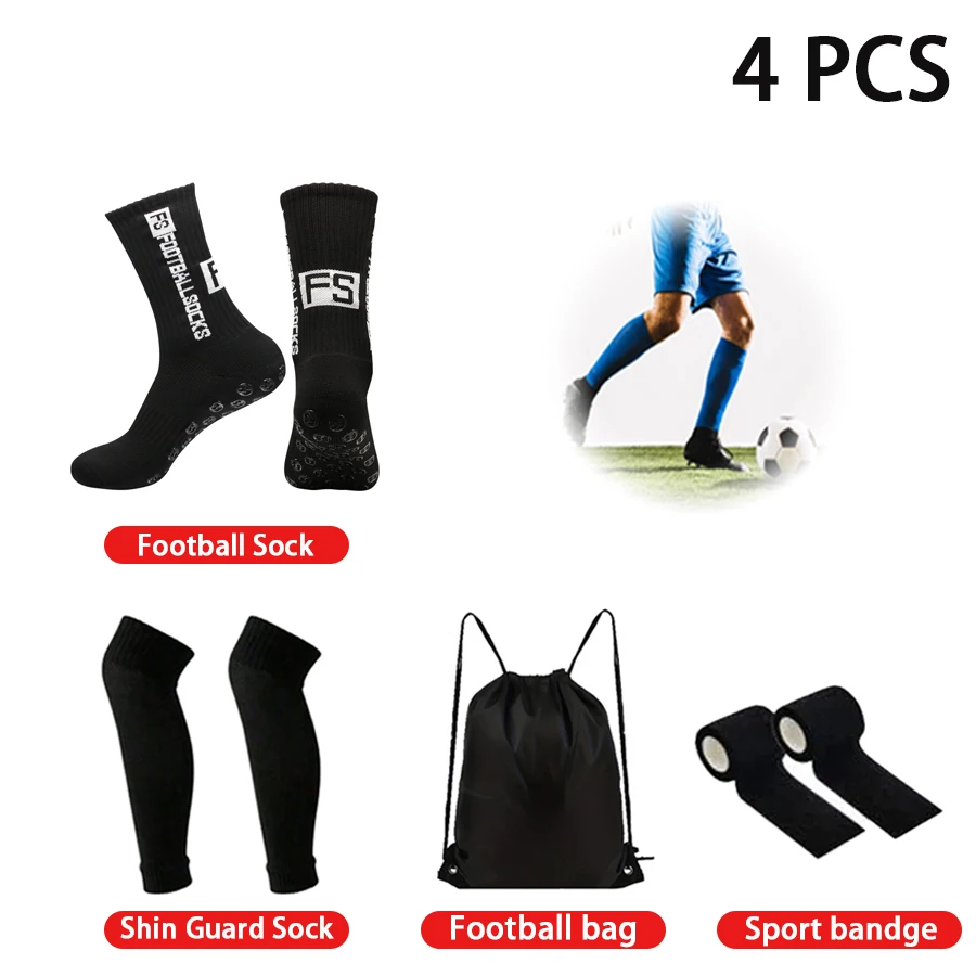 

Набор из 4 предметов, стильные мужские и женские спортивные нескользящие футбольные носки для соревнований, спортивные бандажи с рукавами для ног, футбольная сумка, футбольное оборудование