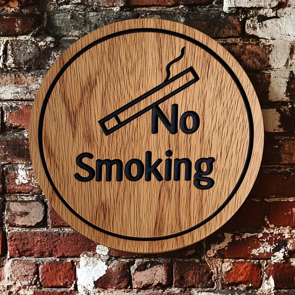 Für alle vier Jahreszeiten geeignet, 1 klassisches rundes Holzschild mit der Aufschrift „No Smoking“ und schwarzer Schrift – sehr gut für Familien geeignet