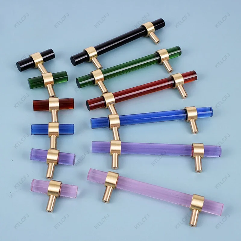 Nordic Luxury Crystal Wardrobe Shoe Cabinet Handle Modern  Simple Pure Copper Single/Double Hole Pink Black Blue Crystal Handle