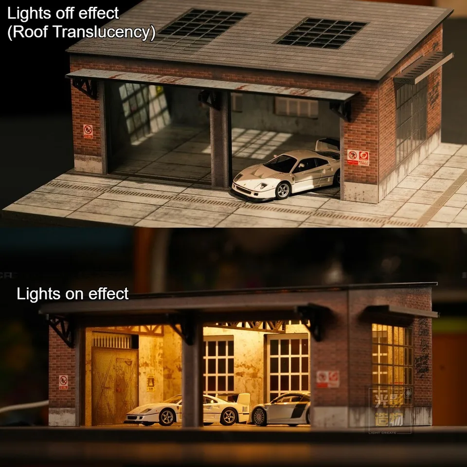 Diorama 1/64 Factory Building Model City Street Scene Parking Lot