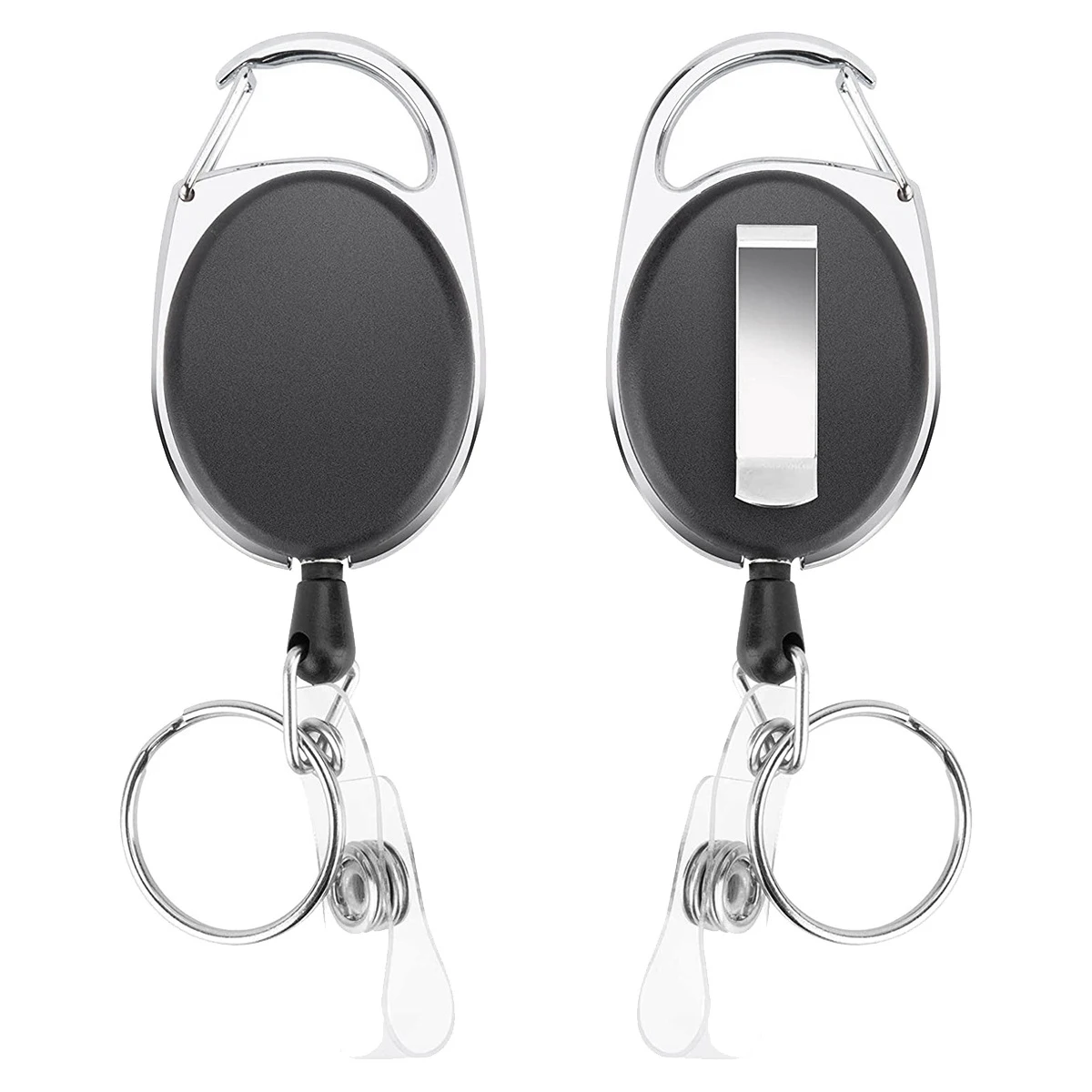 ชุดที่ใส่ป้ายและคลิปม้วนสปริงยืดหดได้สำหรับงานหนัก2ชิ้นที่ใส่ป้ายหนัง PU แนวตั้งช่องเสียบบัตรที่ช่องเสียบบัตรที่หน้าต่างบัตรประชาชนแบบใส