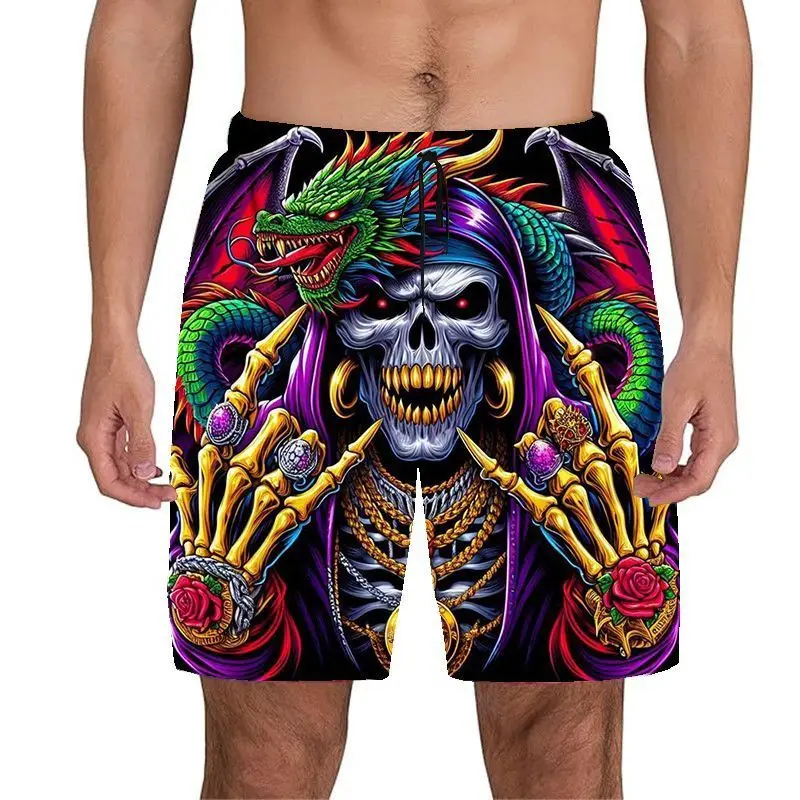 

Loose fit cartoon shorts mens summer casual 3D printed sports beach