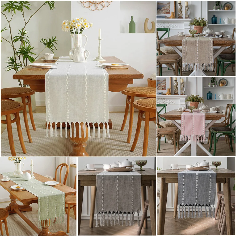 

Polyester CottonTable Runner Farmhouse Macrame Table Runners for Dining Table Decor Wedding Party and Wedding Table Decoration