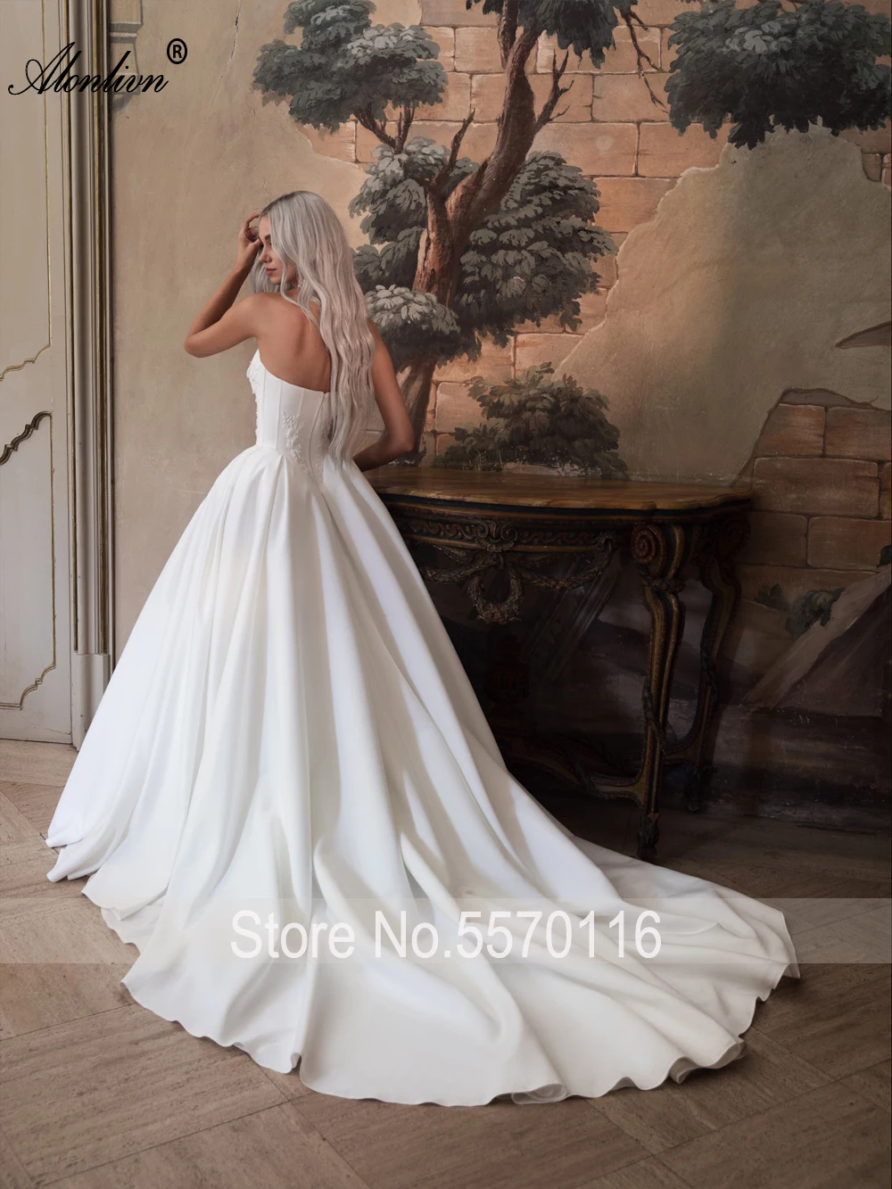 Alonlivn, vestidos de novia de corte en A con perlas y cuentas hechos a medida, vestidos de novia con apliques de cuello barco y hombros descubiertos