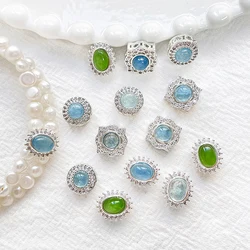 1 Piece Copper Plated Silver Inlaid with Stones Double Pore Septal Bead DIY Manufacturing Fashion Jewelry Accessories Materials