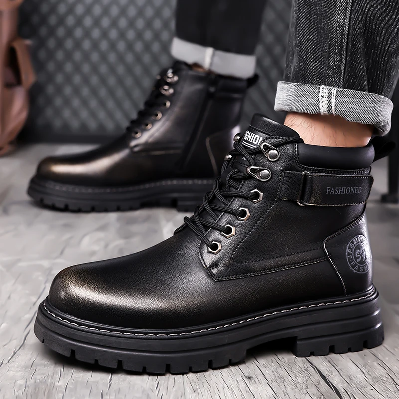 Top Quality Designer Vintage Leather For Men Boots Business Fashion Genuine Leather Men Boots Lace Up Outdoor Motorcycle Boots image 3