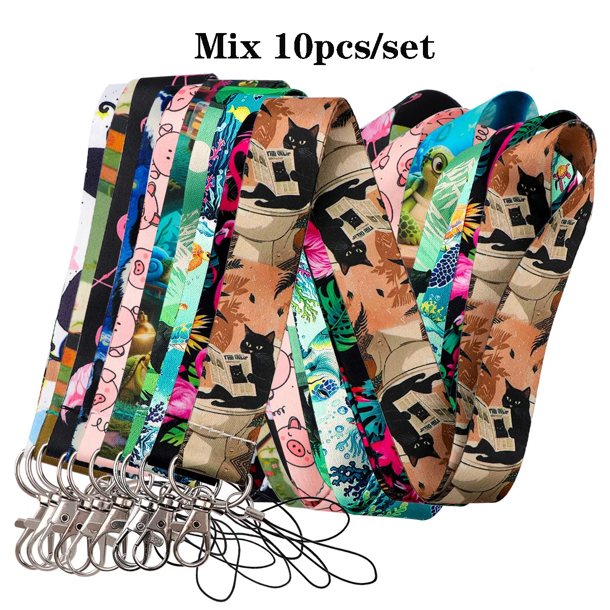 

Mix 10pcs/set Flamingo Rope Strap Pig Keychain Lanyard For Cars Motorcycles Keys Anti-Lost Hang Rope Fashion Gifts for Friends