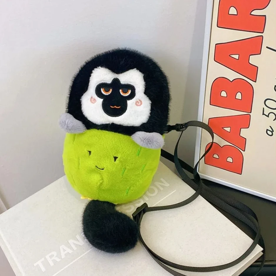 Patchwork Plush Penguin Doll Crossbody Bag Zipper Coin Purse Bag Children's Monkey Doll Shoulder Bag Large Capacity Phone Bag