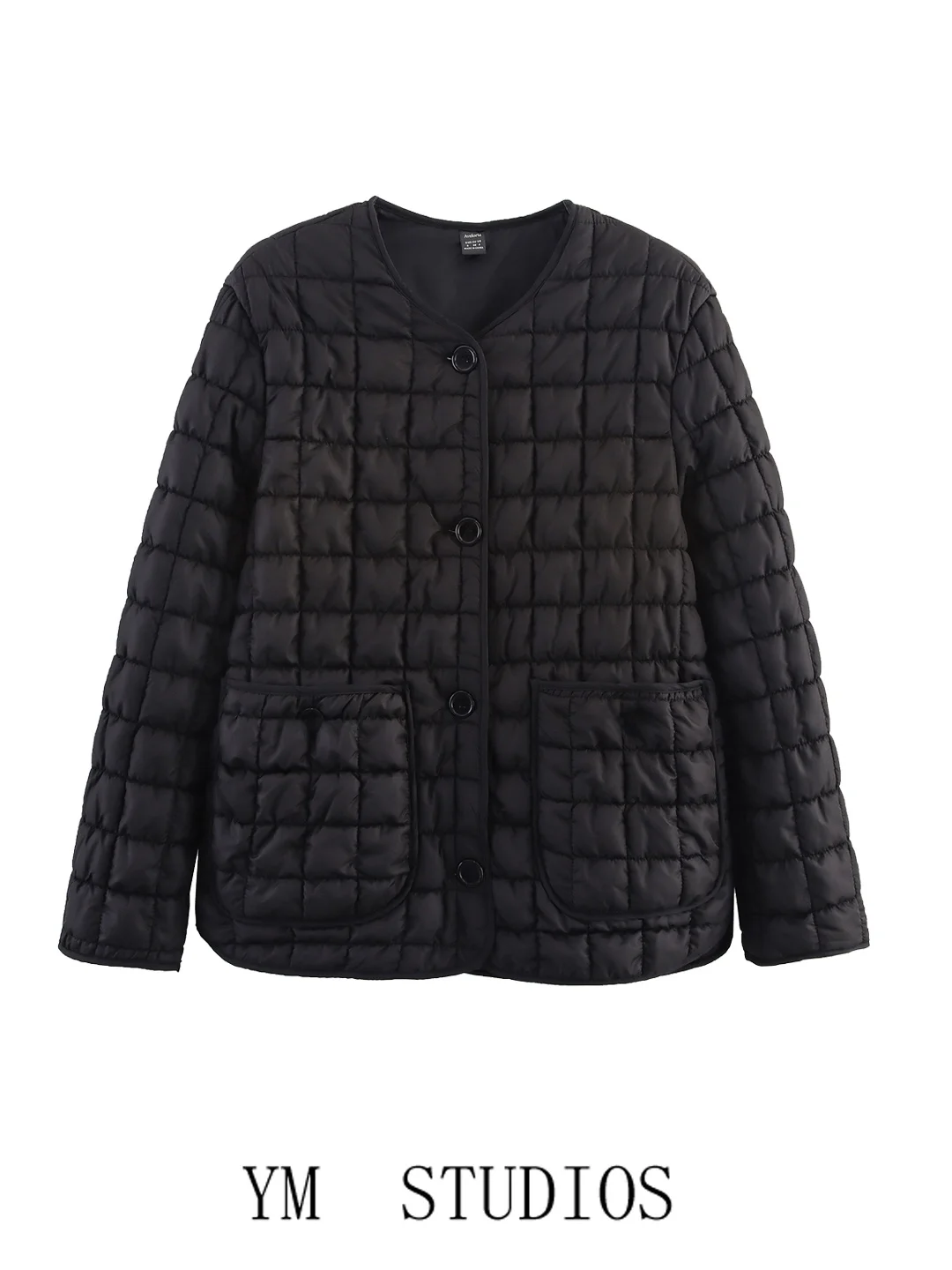 

Retro American Texture Flower Pressing Plaid Black Casual Cotton Jacket Autumn Winter Single Button Cotton Coat Women's Wear