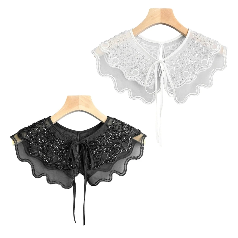 

Embroidered Flower Faux Collar Decorative Collars for Clothing Dress Removable False Collar Women Adjustable Neck Dropship