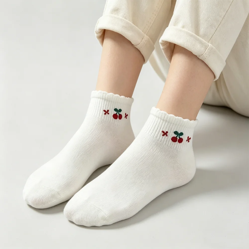 Strawberry Cherry Short Socks 5-Pair Set, Strawberry Cherry Sports Socks, Breathable, Sweet and Fresh, Suitable for Daily Use image 5