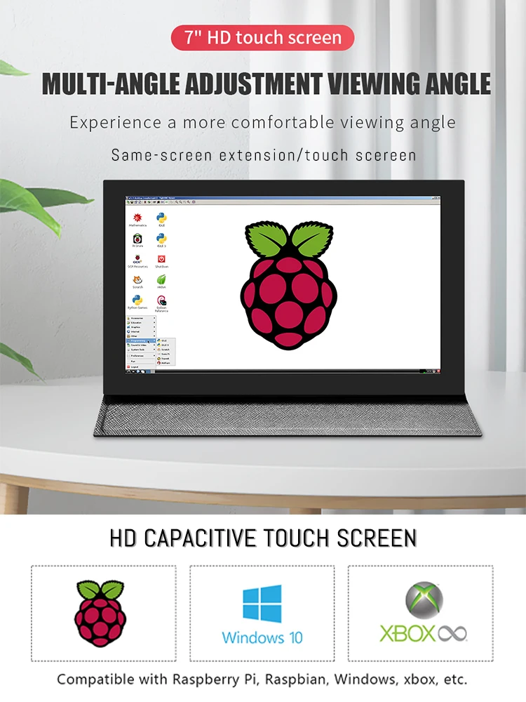 LCD Convenient Portable Display Screen Five Point Touch IPS with Speakers Suitable for Raspberry Pi/Game Console/Monitor/Window