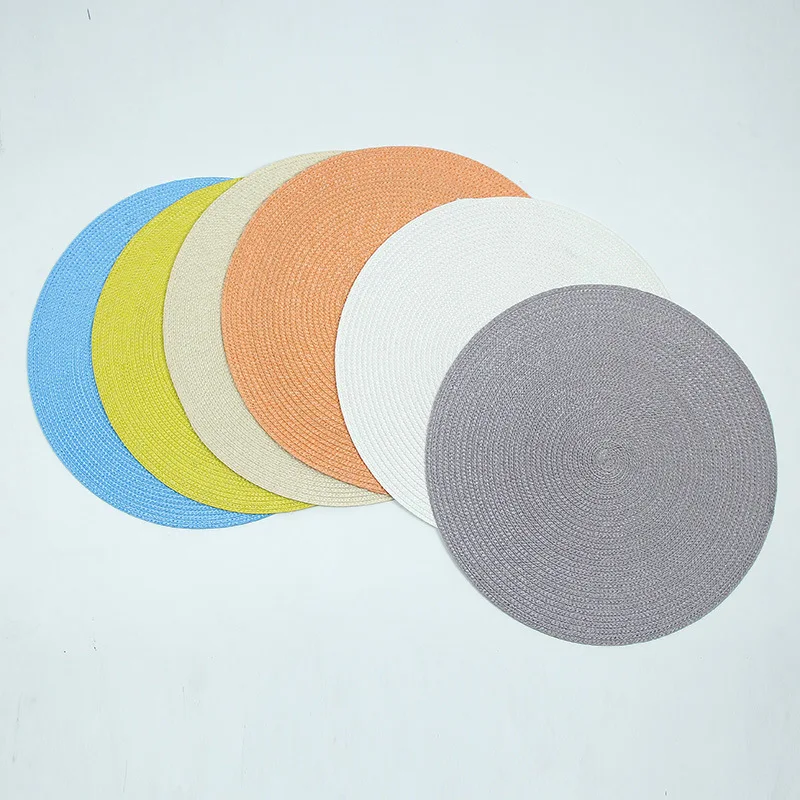 1pc Round Woven Placemats PP Waterproof Dining Table Mat Non-Slip Napkin Disc Bowl Pads Drink Cup Coasters Kitchen Decoration