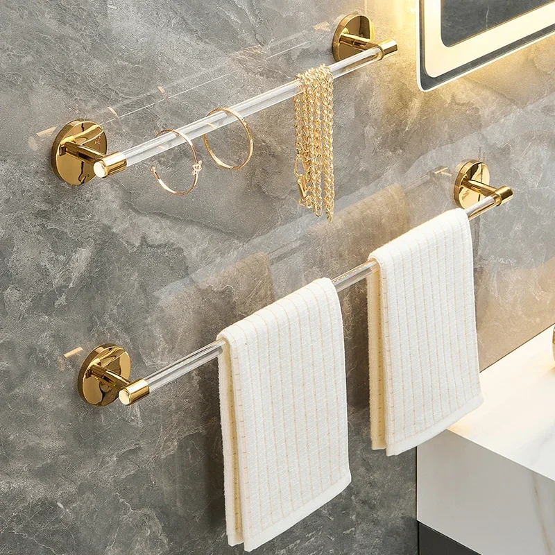 Acrylic no punching towel rack light luxury towel rod toilet shower hanger single rod hanging rod bathroom bath towel rack