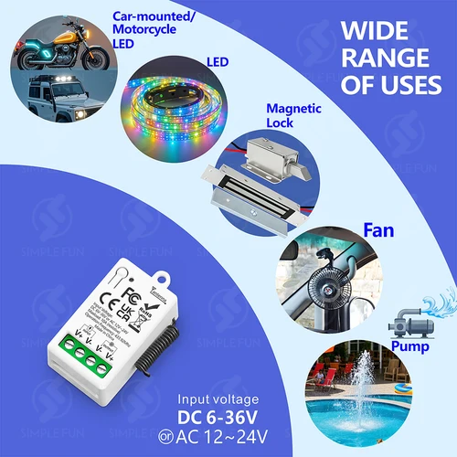 Imagen 2 del producto Interruptor de luz de Control remoto inalámbrico de 433Mhz DC 6V 12V 24V 30V 36V 10A receptor de relé alcance de 500m, para bombas LED ventilador cerradura magnética