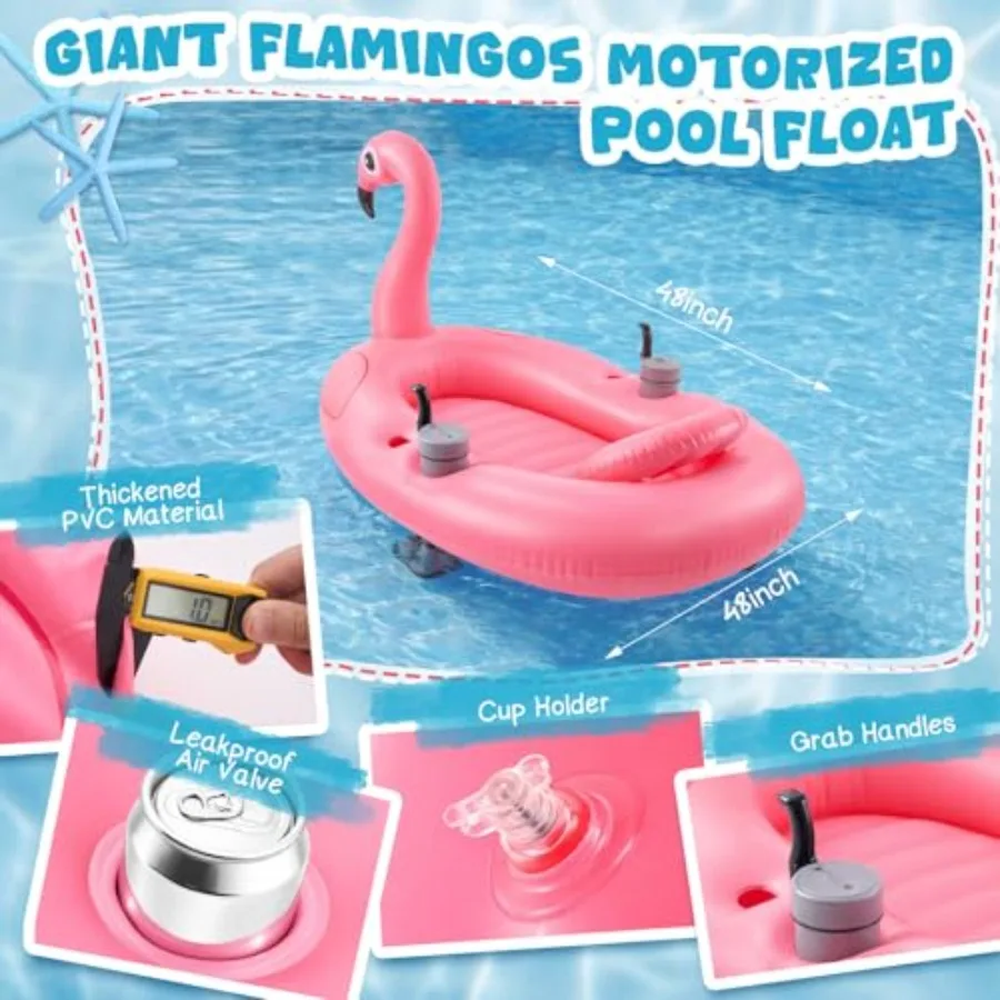 Adult pool float: inflatable flamingo motorized lounger PVC material pink color dual motors for strong speed and long-lasting r