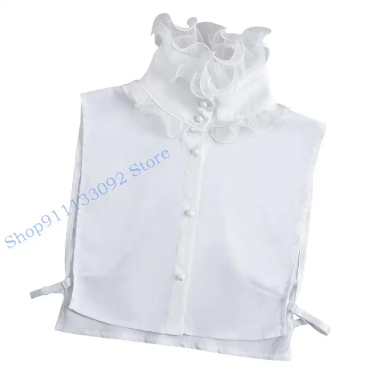 

H9ED кружевной воротник с рюшами, дизайн с накладным воротником, галстук для женщин, высокий воротник, полурубашка, праздничная