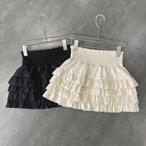 Imagen 2 del producto Ropa de calle Y2k, minifaldas con volantes para mujer, dulce Kawaii, falda acampanada de encaje de cintura alta, moda coreana, faldas de vestido de baile negro