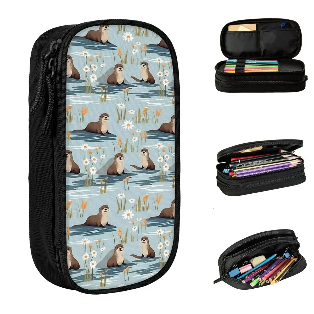 

Fashion Cute Sea Otter Pattern Flowers Pencil Case Pencilcases Pen Holder for Student Big Capacity Bag School Supplies Zipper