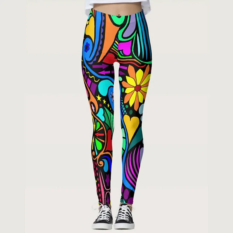 Cute cat print casual pants elastic elastic waist tight leggings for women everyday wear