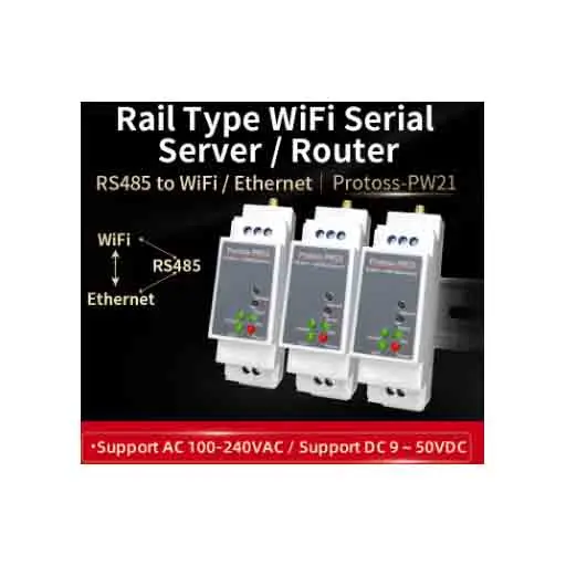 Protoss-PW21A RS485 Wired to Wifi Ethernet Converter Rail Mounting DTU Serial Server for Communication & Networking