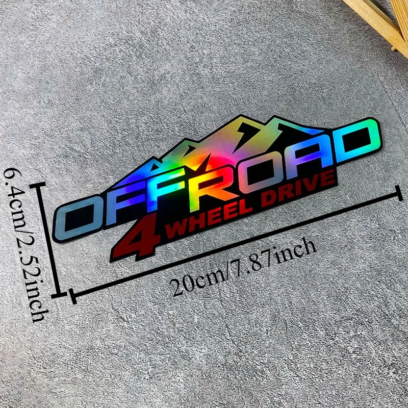 1 calcomanía láser todoterreno 4X4: pegatina de vinilo impermeable, diseño de arco iris vivo para decoraciones de camiones, motocicletas y vehículos,