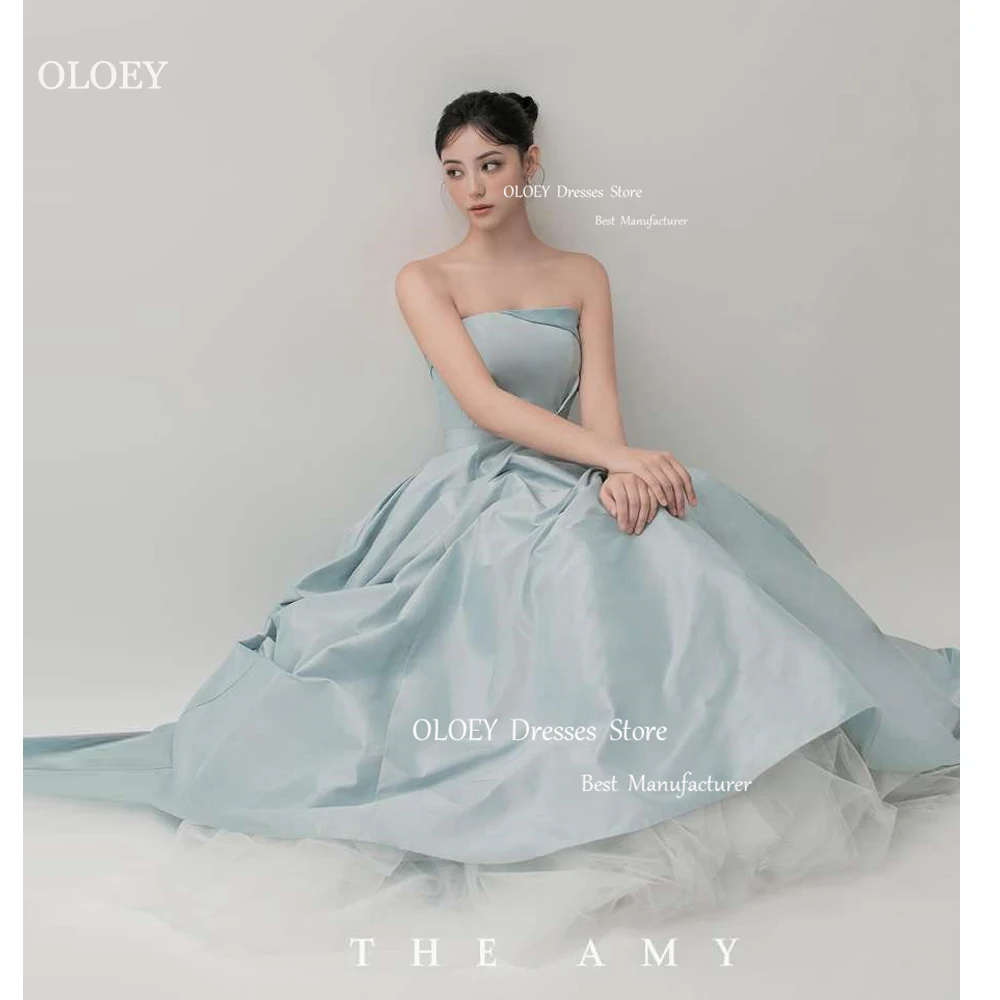 

OLOEY Elegant Sage A Line Taffeta Evening Dresses Strapless Floor Length Tulle Under Wedding Photoshoot Prom Gowns Party Formal