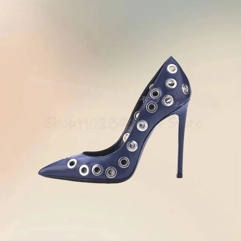 

Circle Design Navy Blue Pointed Toe Shallow Pumps Slip On Women Shoes Thin High Heels Fashion Banquet 2024 Zapatos Para Mujere