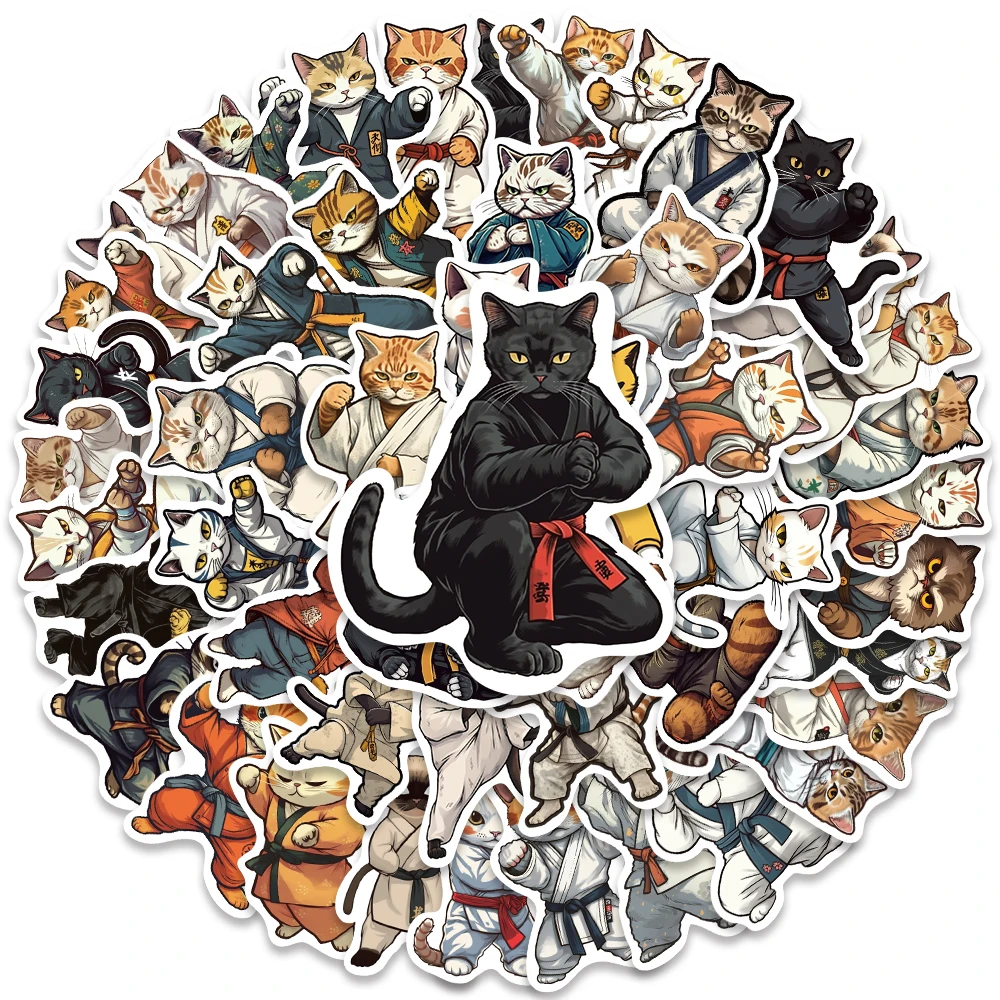 50PCS Cartoon Kung fu Cat Kawaii Taekwondo Kitty Stickers For Car Laptop Phone Stationery Decor Waterproof Sticker Kids Toys