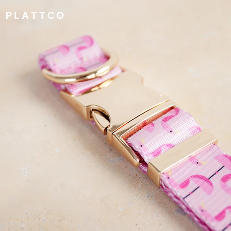 PLATTCO unique design dog collar print SLEEPING FLAMINGES pattern with high quality light color zinc alloy buckle 5 size PDC313G