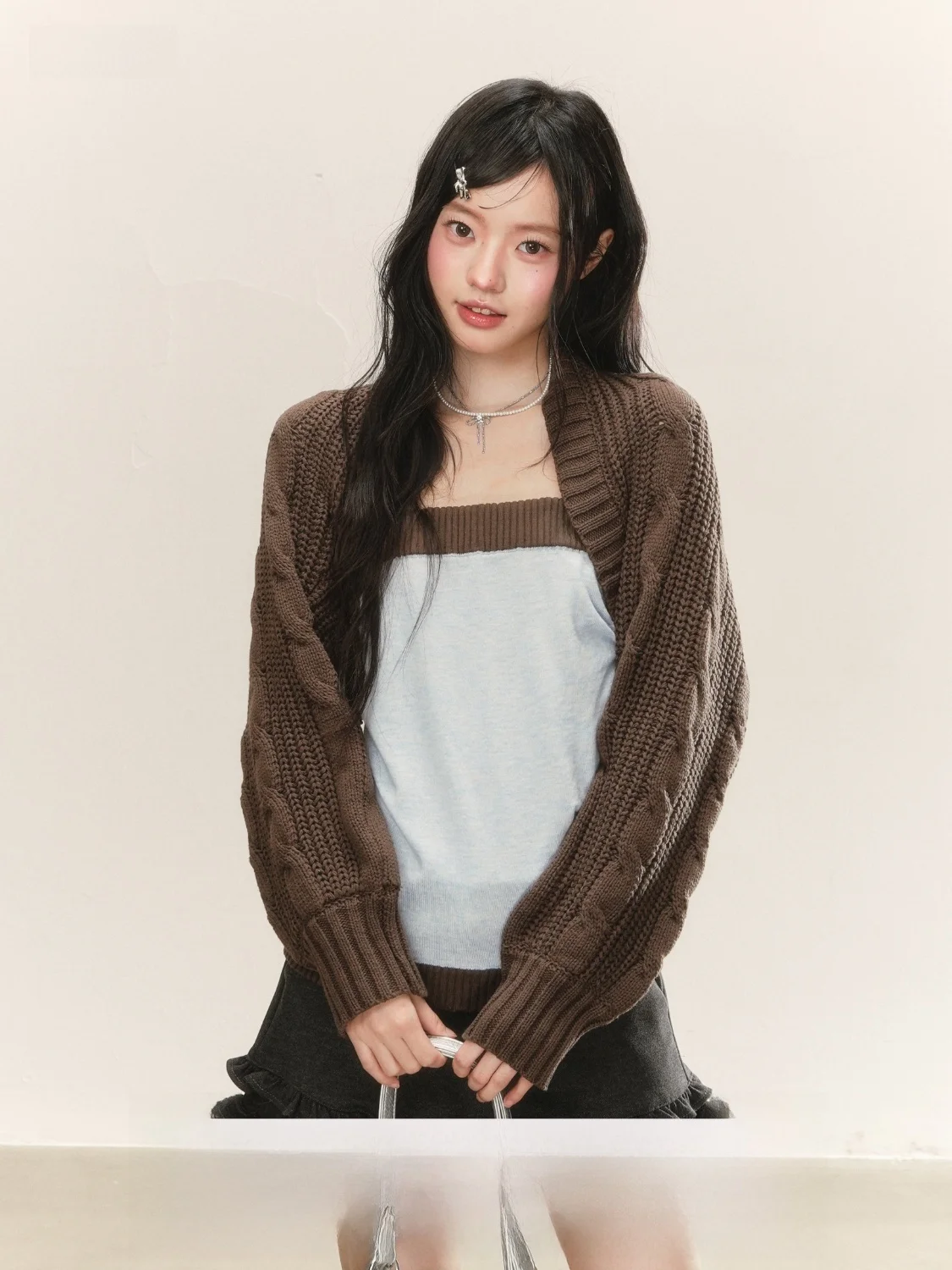 

Комплект из двух предметов Peasluna Sweet Color Blo: вязаный кардиган и топ для женщин, весенний, мягкий, свободного кроя, с длинными рукавами