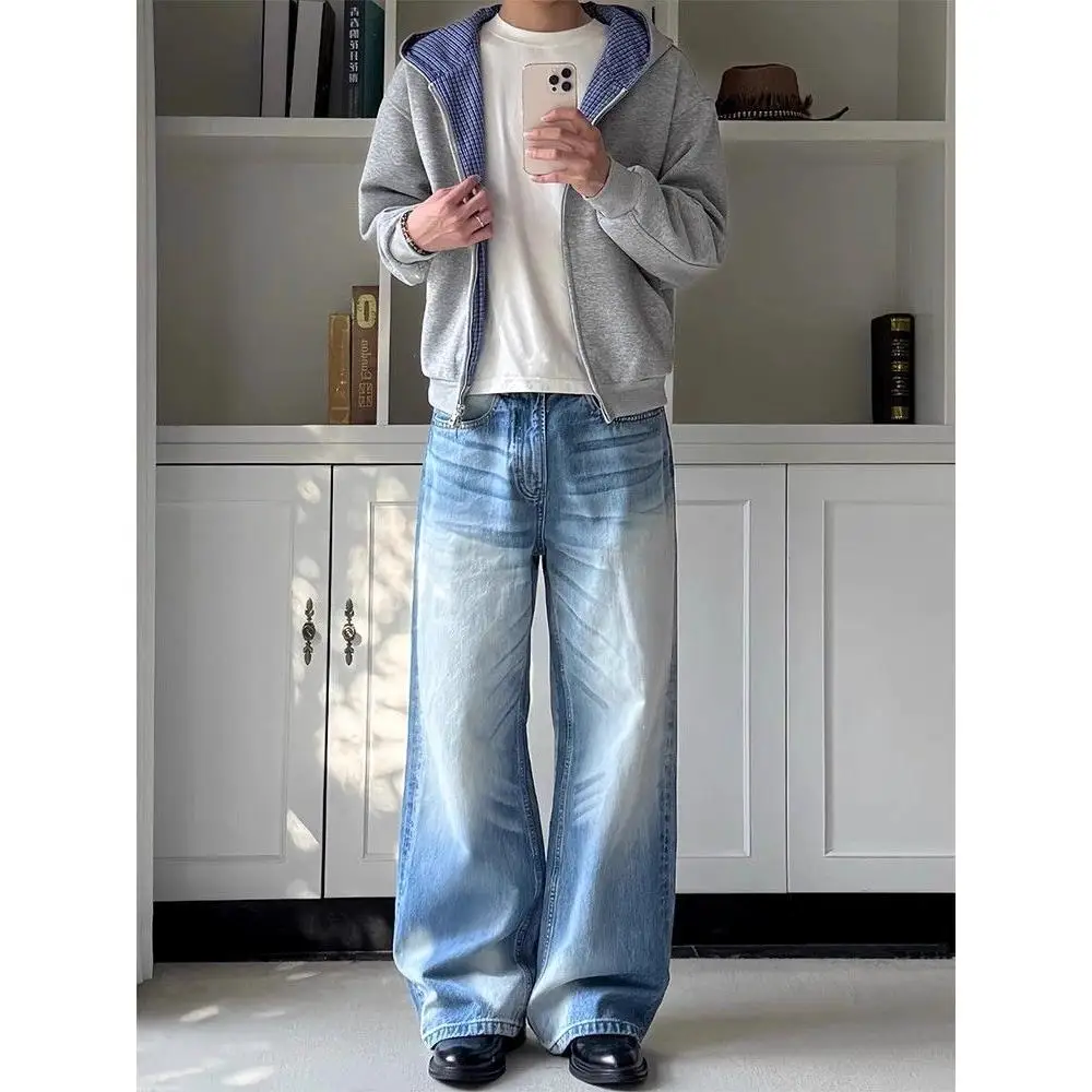 Ay – Cardigan ouvert à capuche pour hommes, vêtements Double face, à carreaux, coupe ample, pour jeunes, Long, fermeture à glissière, automne