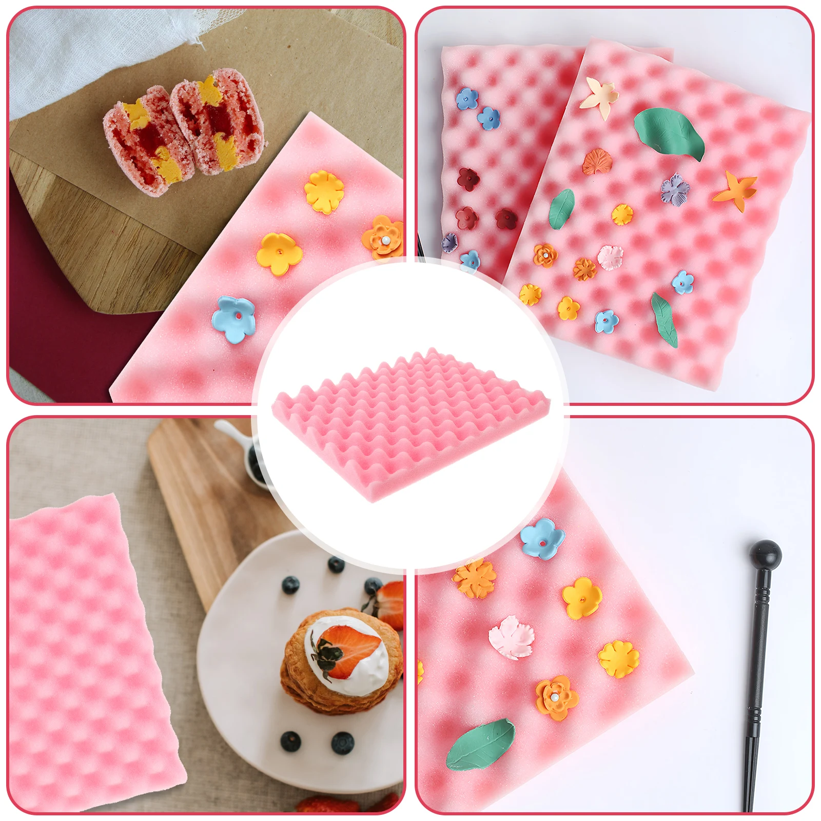 

2PCS Cake Flower Drying Sponge Mat Nonstick Flexible Reusable Fondant Pad Pink Baking DIY Crafting Kitchen Bar Supplies
