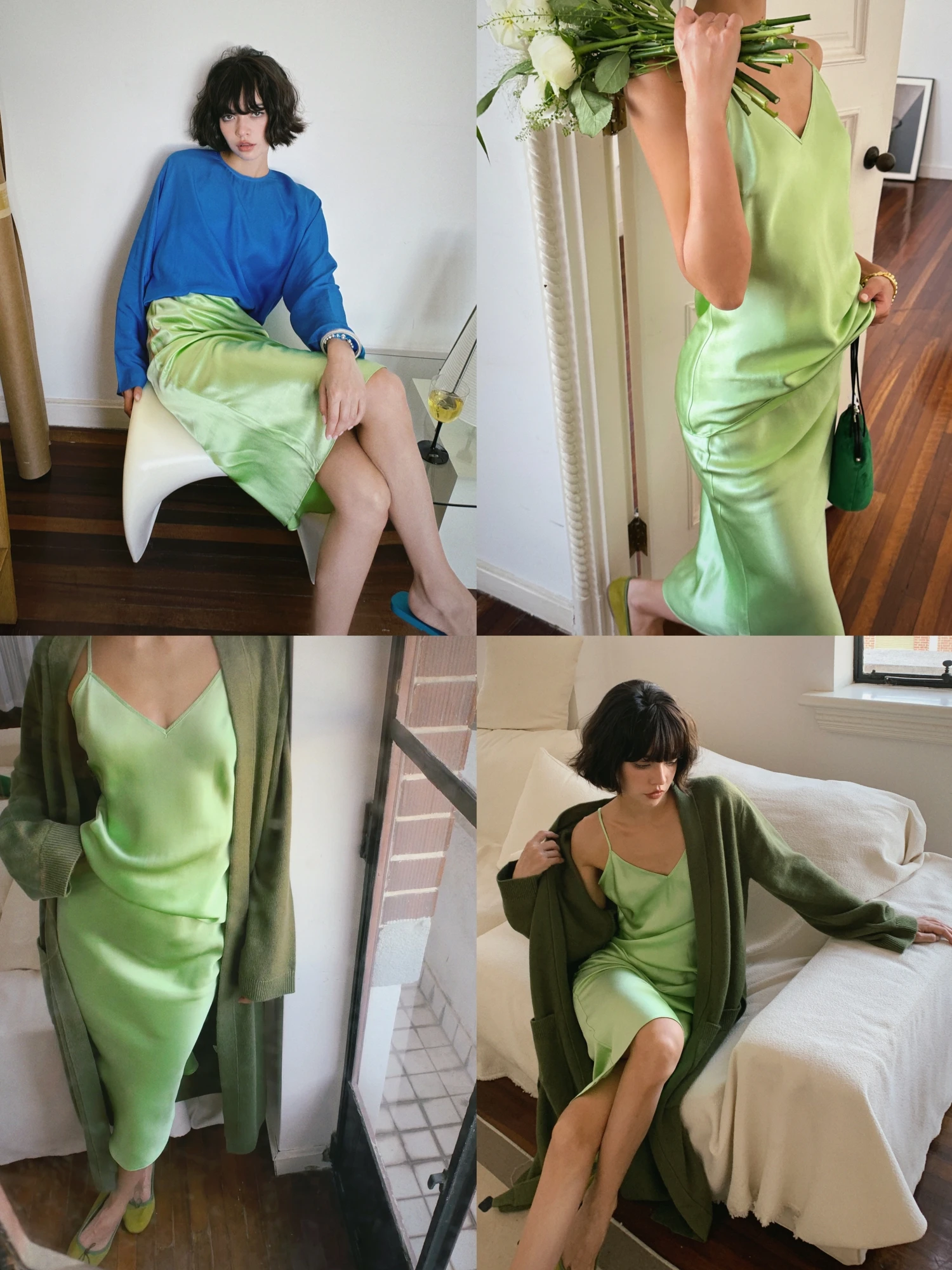 

Комплект из двух предметов: топ на бретельках из эластичного шелка и юбка А-силуэта с высокой талией, моделирующая фигуру, BetChow Lemon een, женская мода