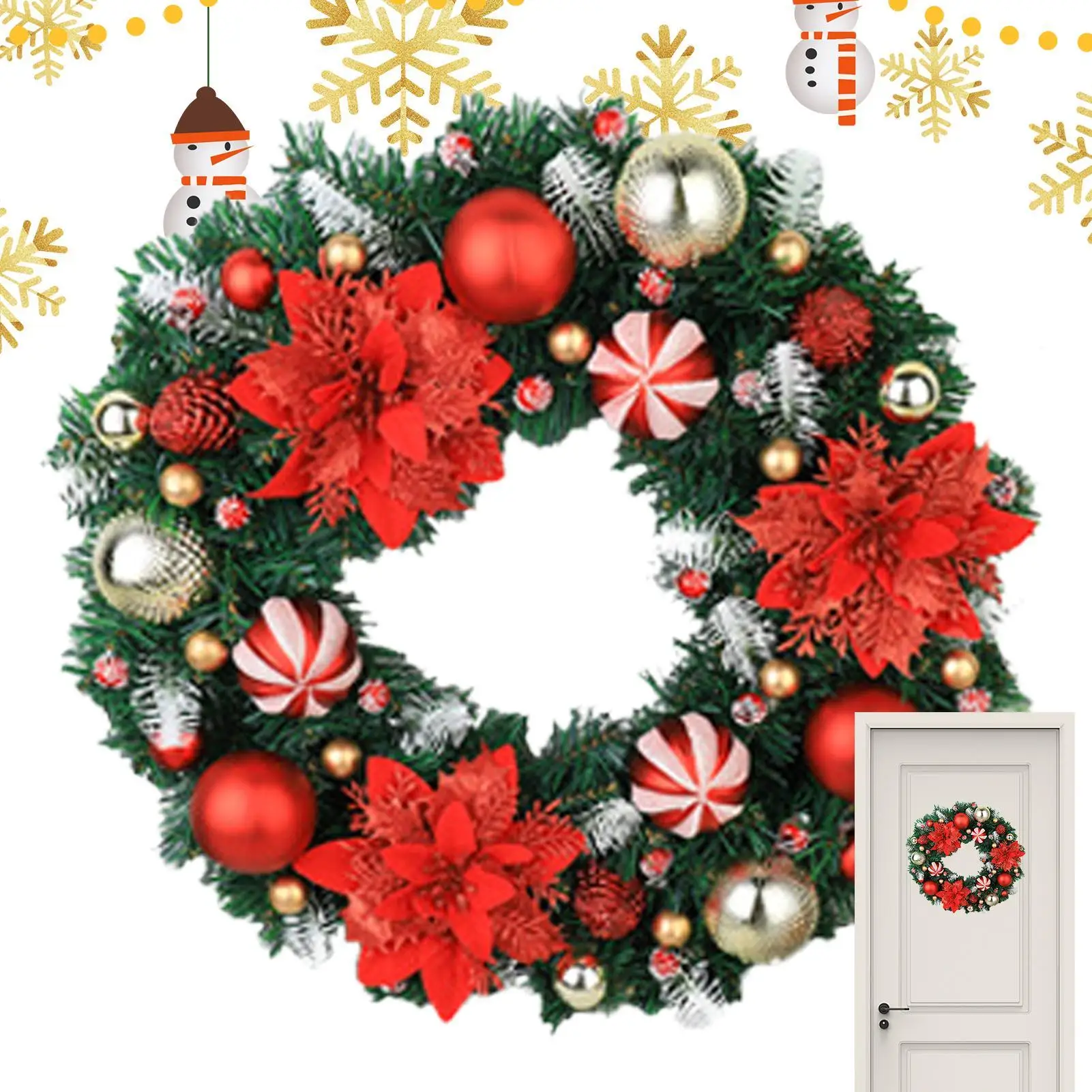 Weihnachts-Türkranz, 40,6 cm, Kugel, Blumen, Kranz, Dekoration, künstliche Feiertagsgirlande für Kaminsims, Veranda, Fenstertür